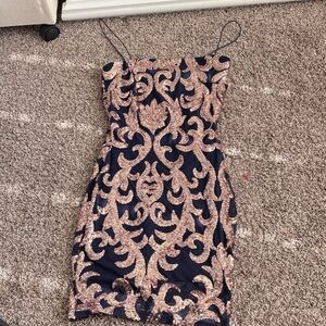 Windsor Navy and Gold Sequin Mini Dress